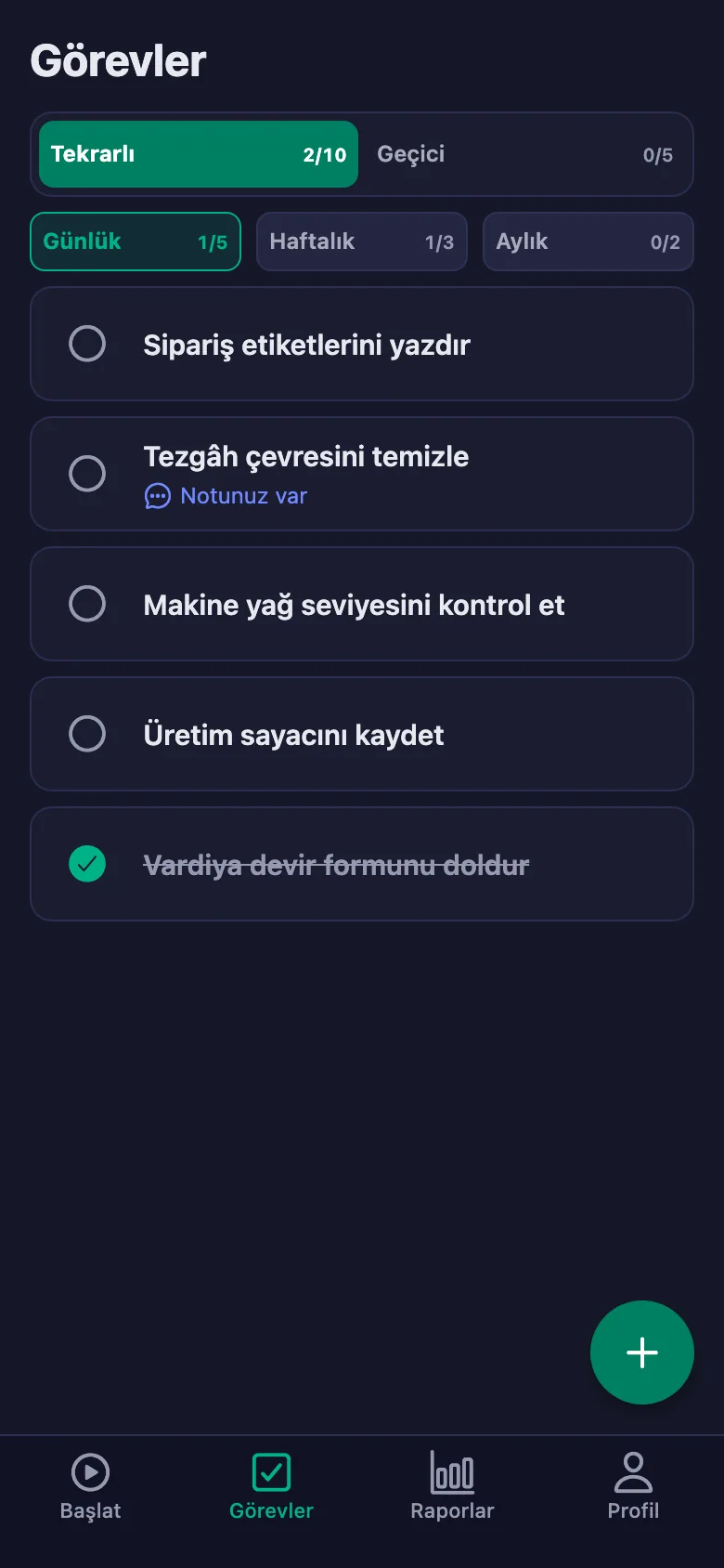 Günlük görevler her gün yeniden açılıyor.