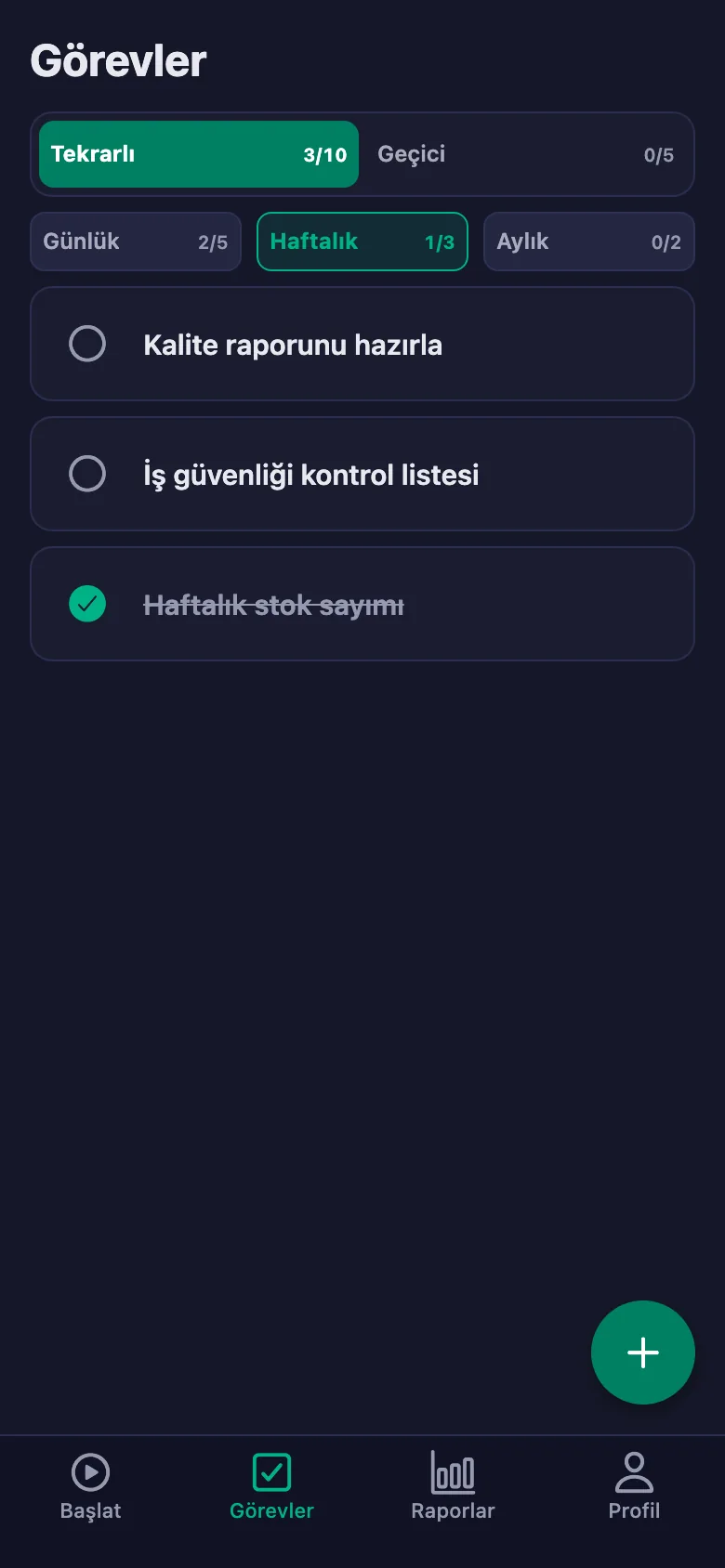 Günlük görevler her gün yeniden açılıyor.
