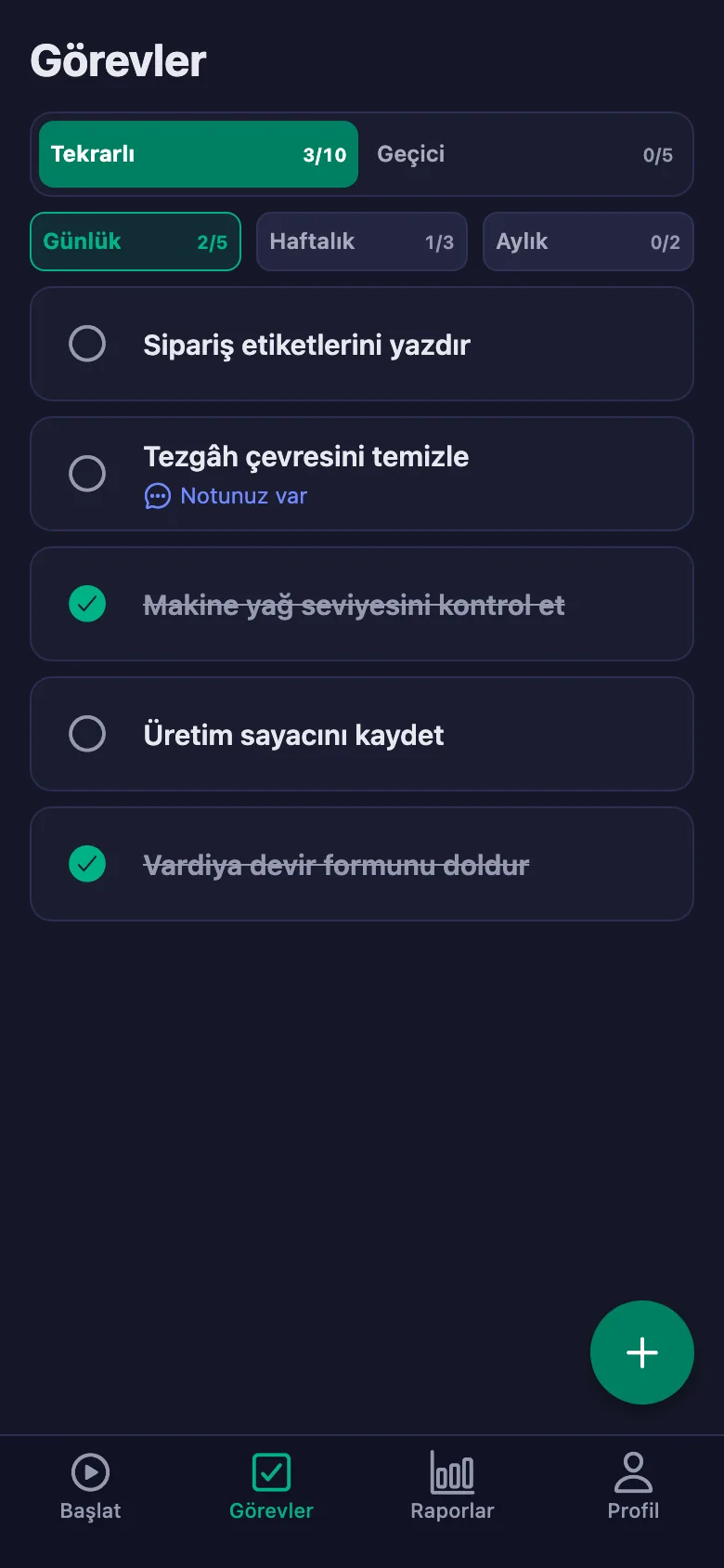 Günlük görevler her gün yeniden açılıyor.