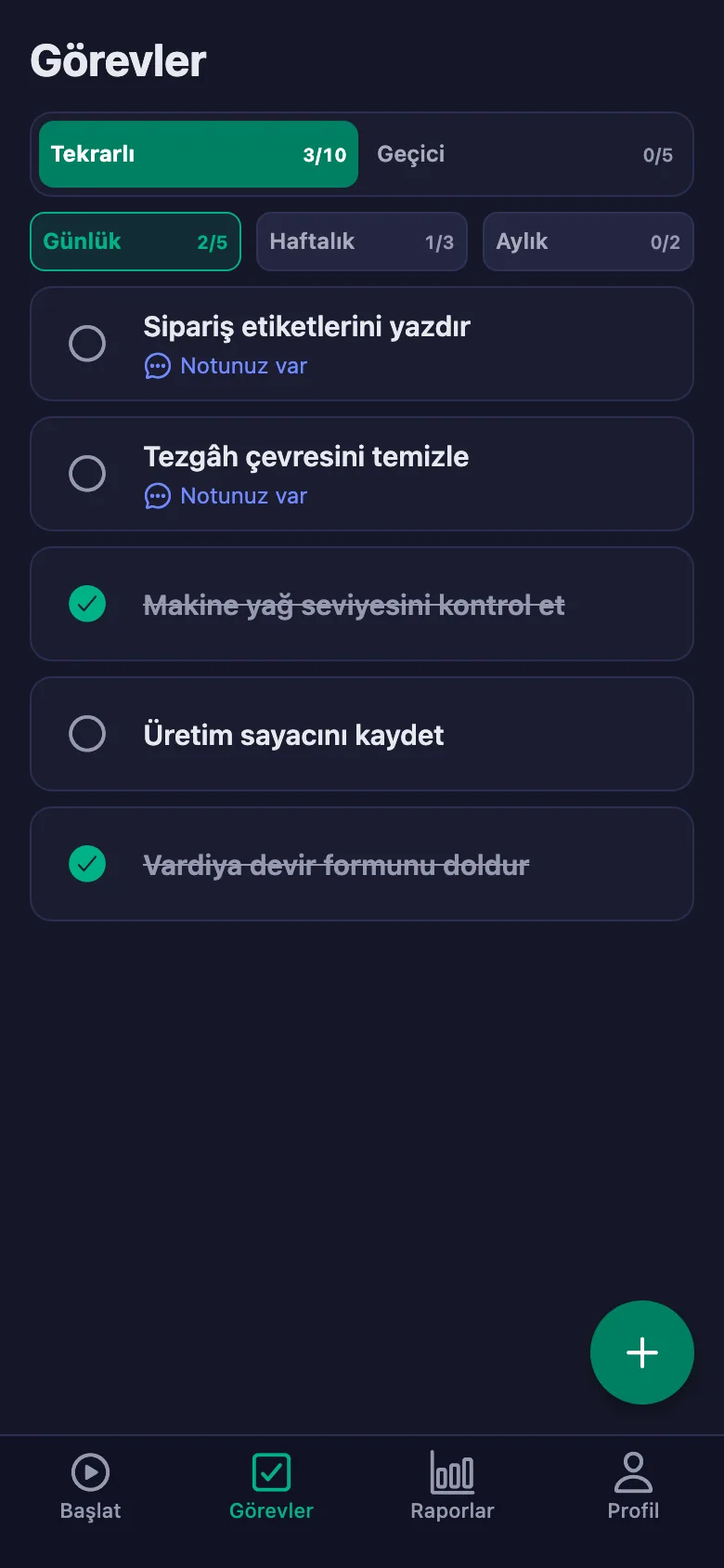 Bekleyen göreviniz varsa telefonunuza bildirim düşüyor.