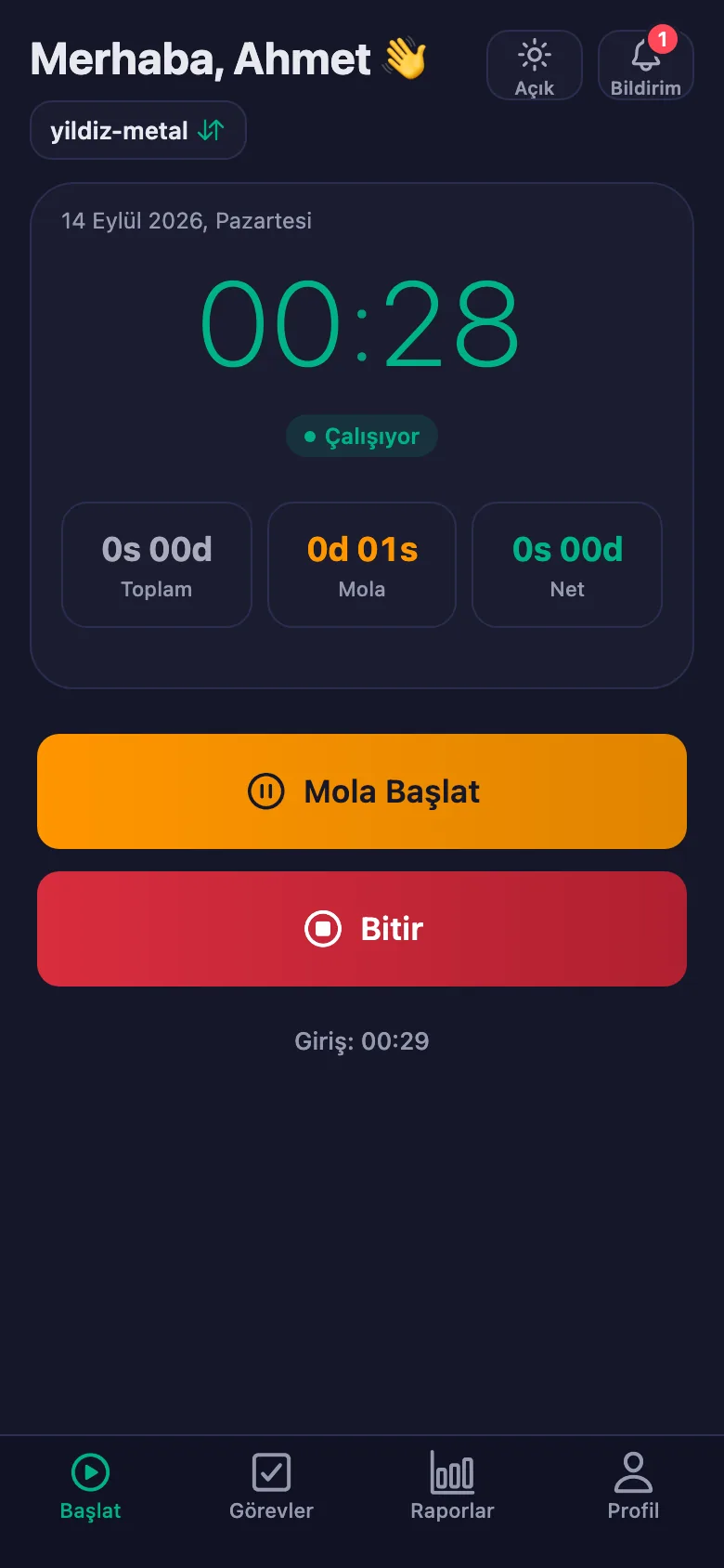 Bekleyen göreviniz varsa telefonunuza bildirim düşüyor.
