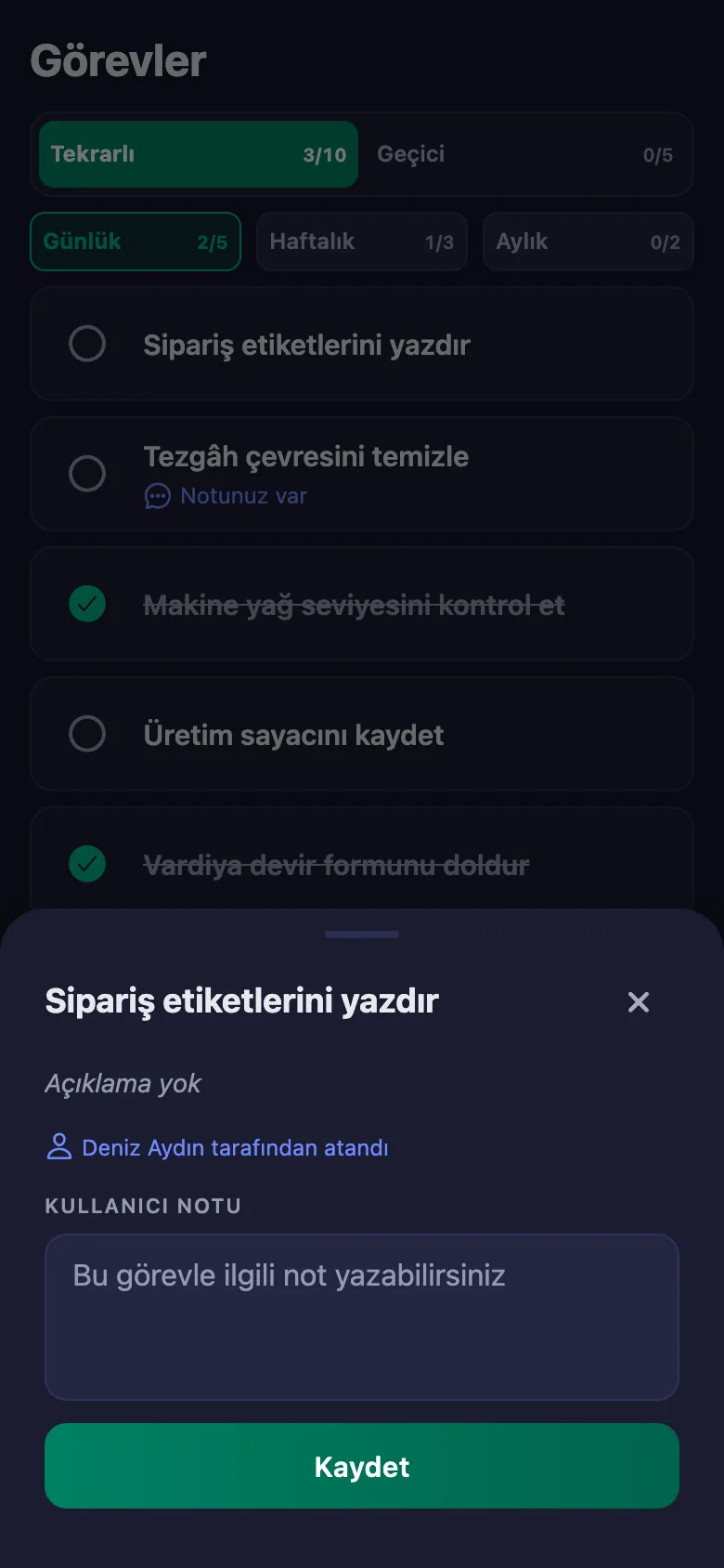 Yaptığınız işe dair kısa bir not; işveren görüyor ama değiştiremiyor.