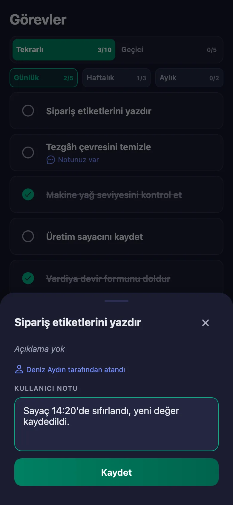 Yaptığınız işe dair kısa bir not; işveren görüyor ama değiştiremiyor.