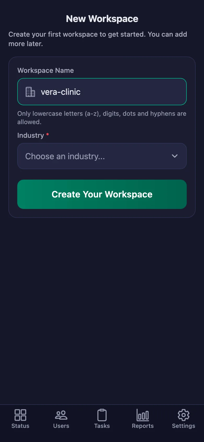 The name you give the workspace is also the code your staff will enter.