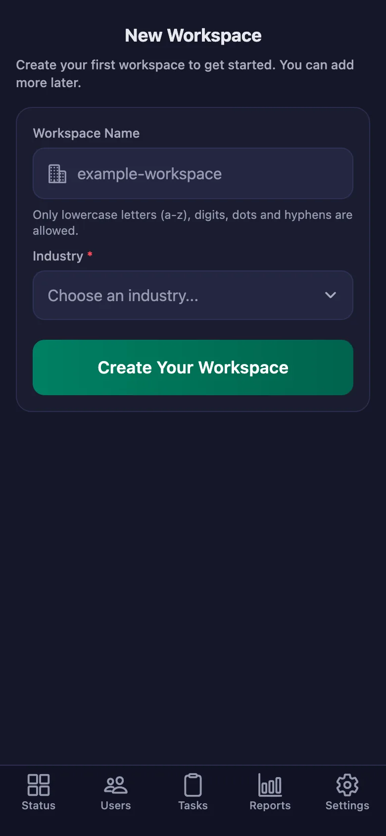The name you give the workspace is also the code your clients will enter.