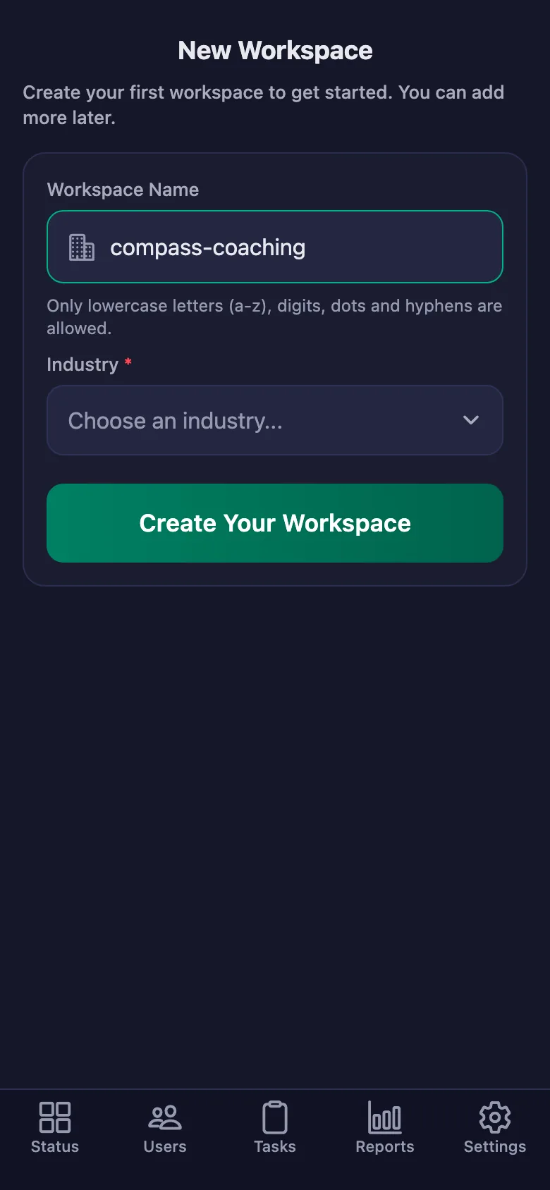 The name you give the workspace is also the code your clients will enter.