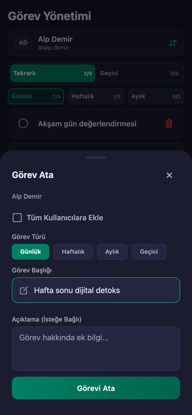 Seansta konuştuğunuz adımları madde madde ekliyor, danışanın notunu aynı yerde görüyorsunuz.
