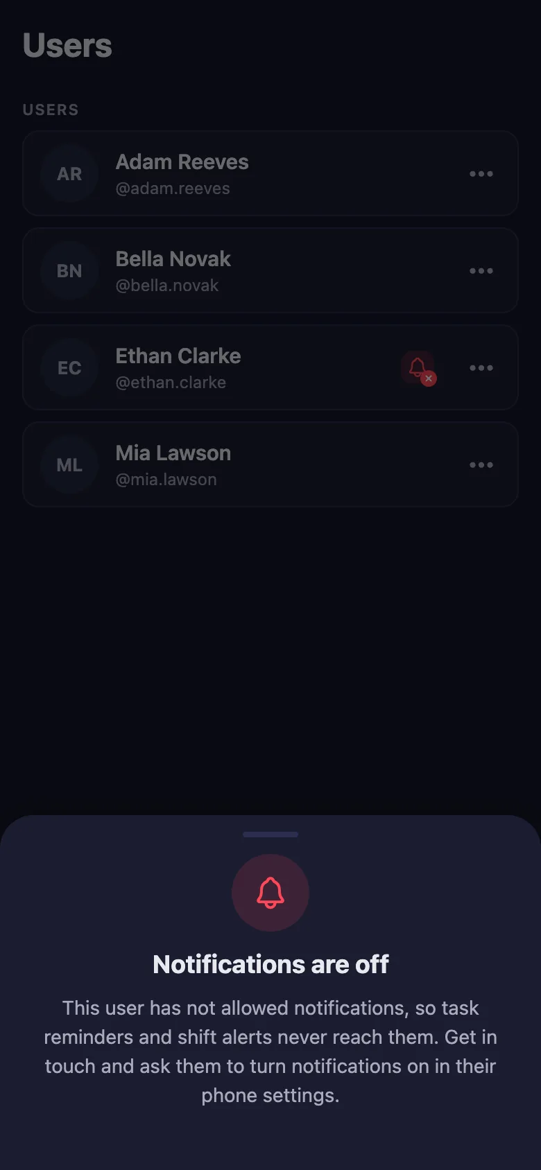 Reminders depend on notification permission; you can see who hasn't given it.