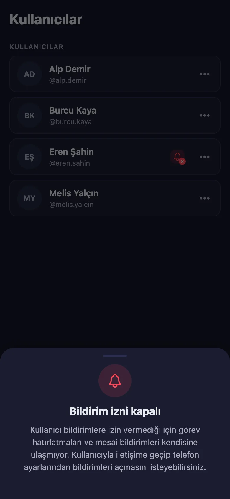 Hatırlatmanın ulaşması bildirim iznine bağlı; vermeyeni listede görüyorsunuz.