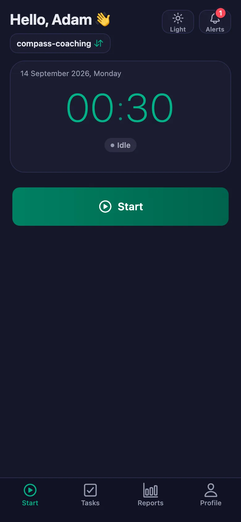 One tap; the timer starts running second by second.