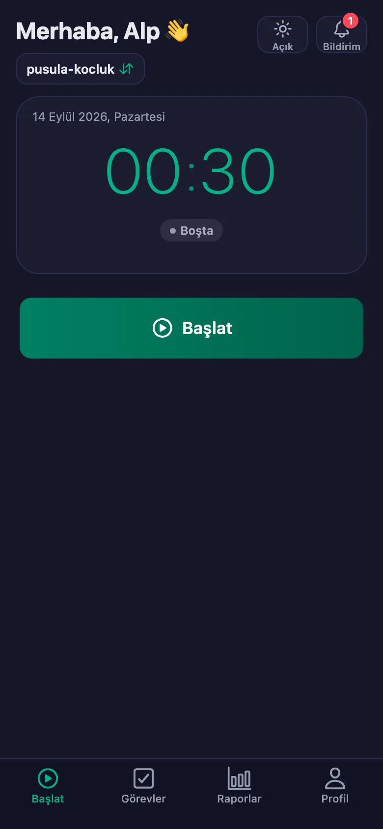 Tek dokunuş; süre saniye saniye işlemeye başlıyor.