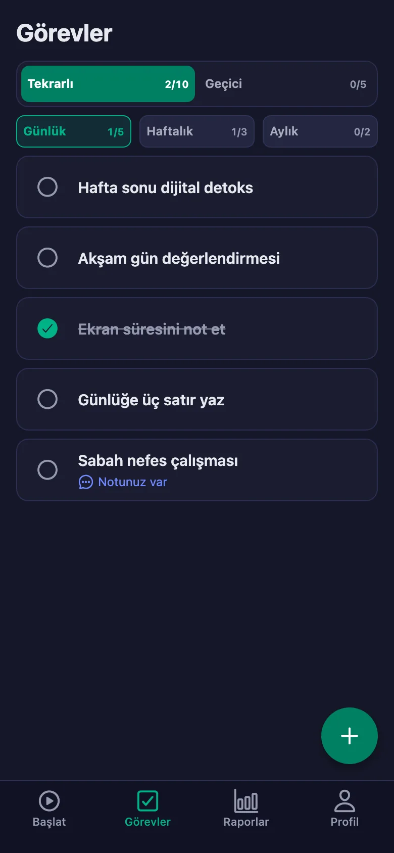 Günlük adımlar her gün yeniden açılıyor.