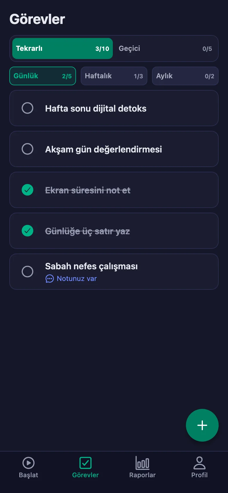 Günlük adımlar her gün yeniden açılıyor.