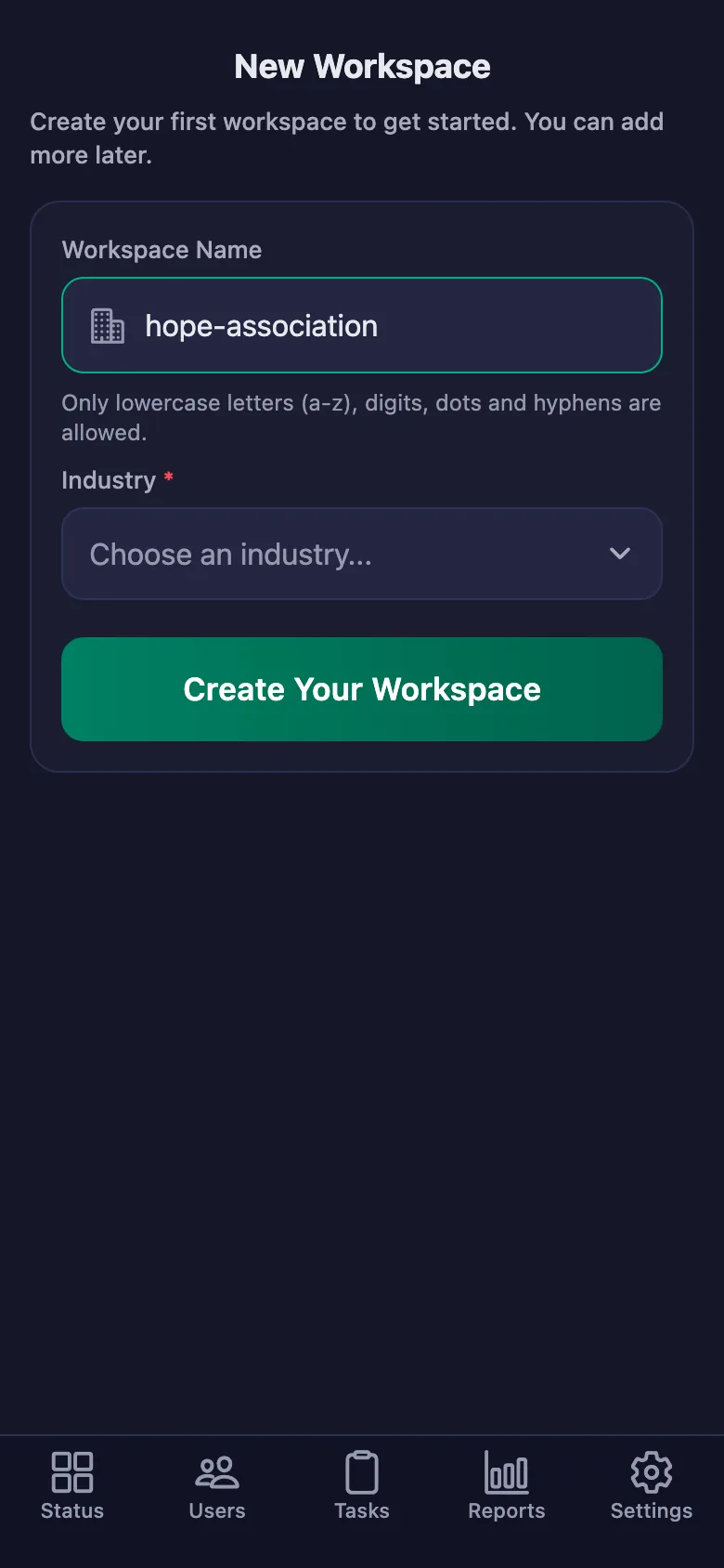 The name you give the workspace is also the code your volunteers will enter.