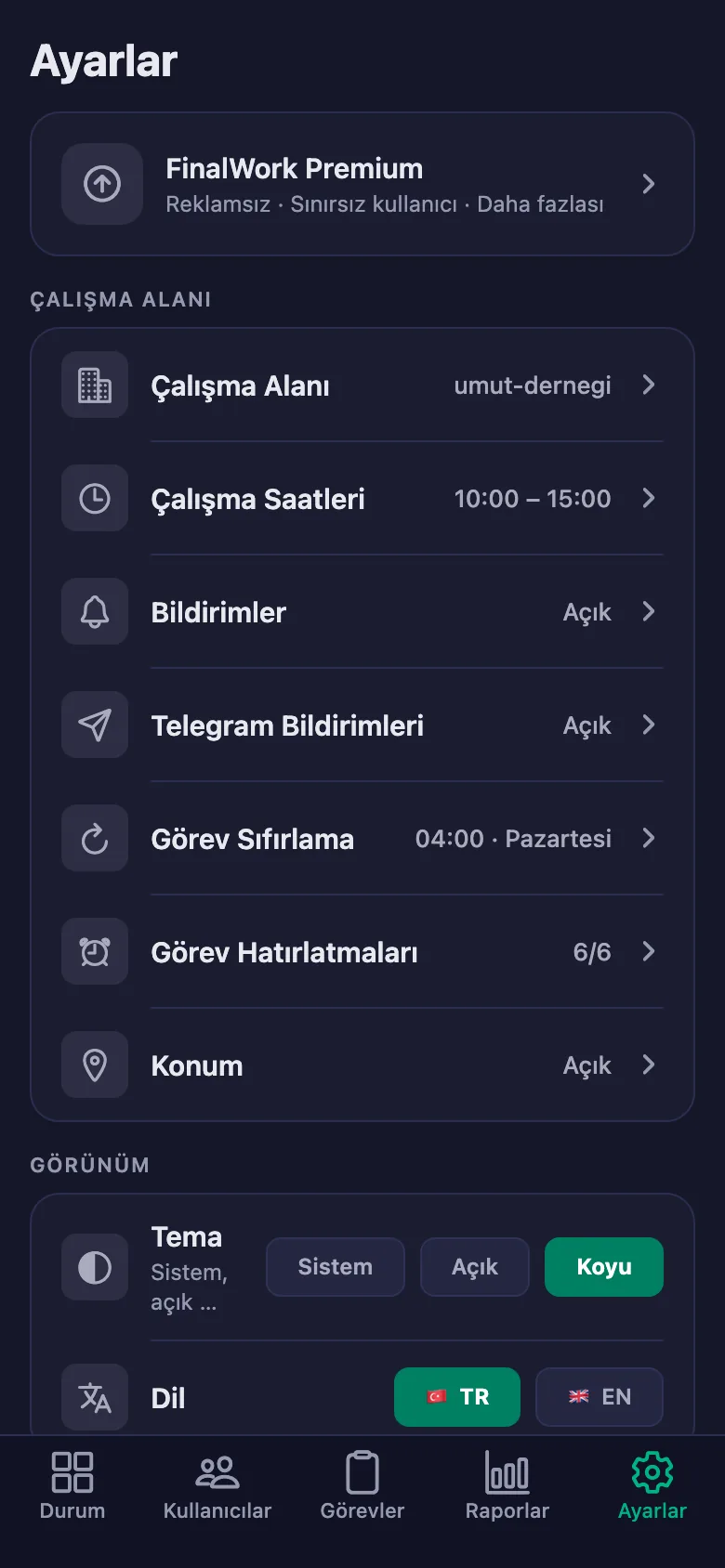 Başlangıç ve bitiş saati; gönüllü saatleri buna göre hesaplanıyor.