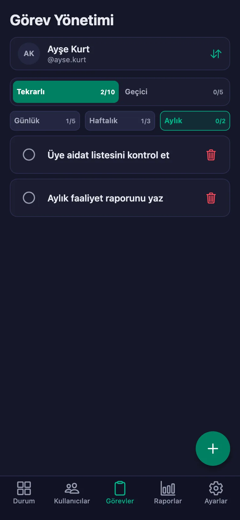 Saha görevlerini madde madde ekliyor, gönüllünün yazdığı notu aynı yerde görüyorsunuz.
