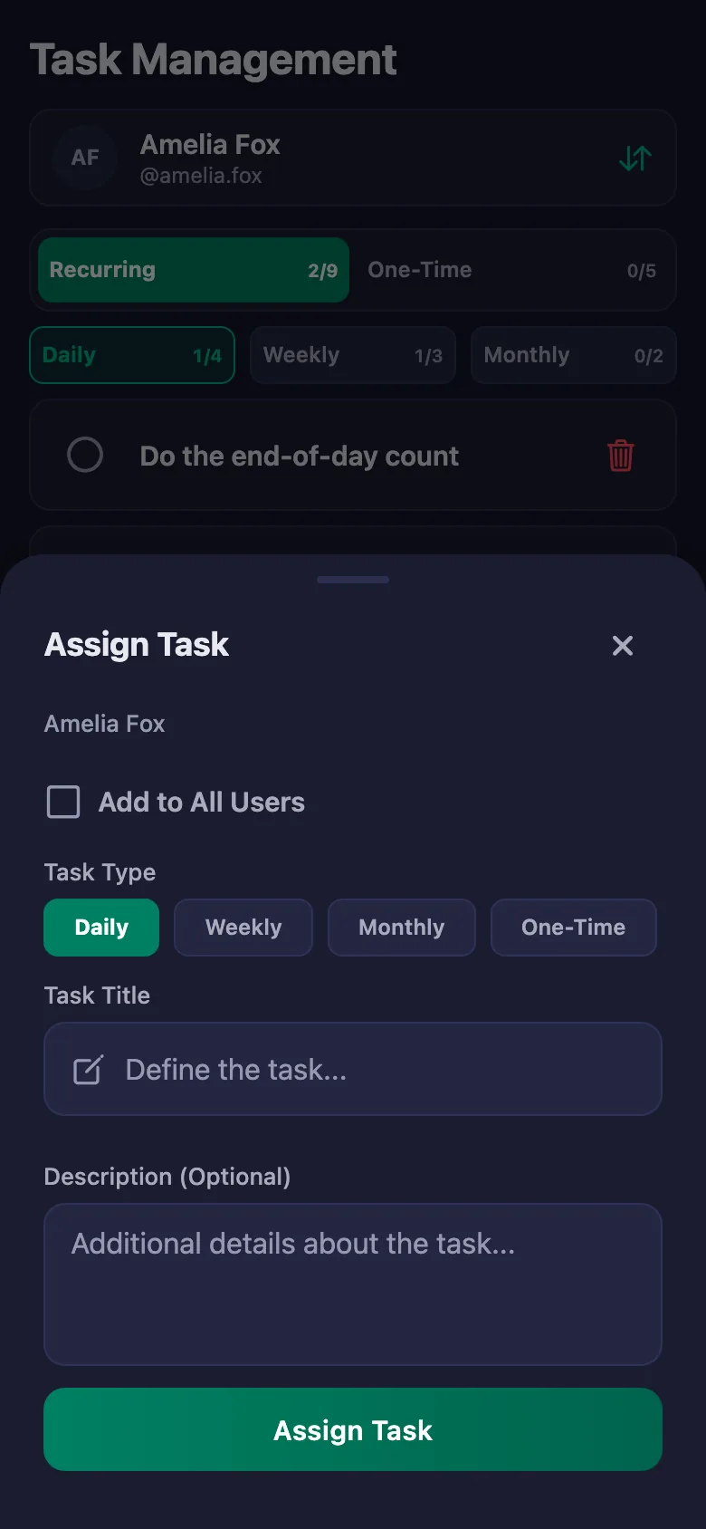 You add the field tasks one by one, and see the volunteer's note in the same place.