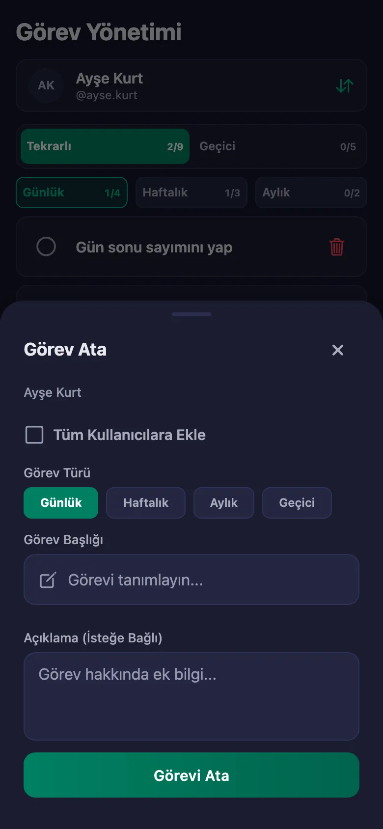 Saha görevlerini madde madde ekliyor, gönüllünün yazdığı notu aynı yerde görüyorsunuz.