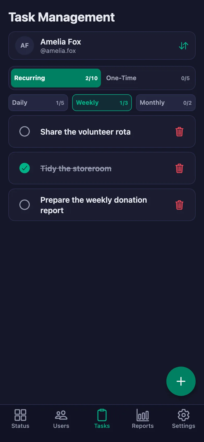 You add the field tasks one by one, and see the volunteer's note in the same place.