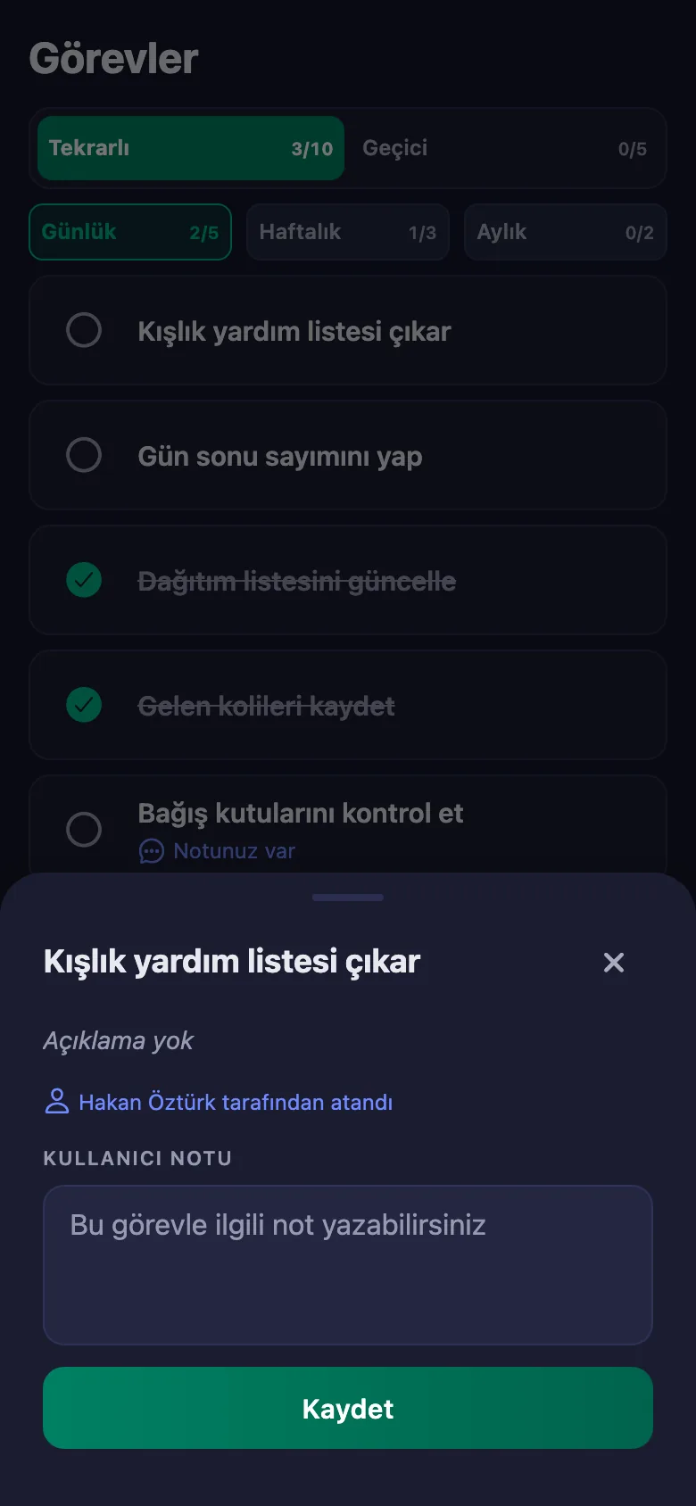 Sahada gördüğünüzü yazıyorsunuz; koordinatör okuyor ama değiştiremiyor.