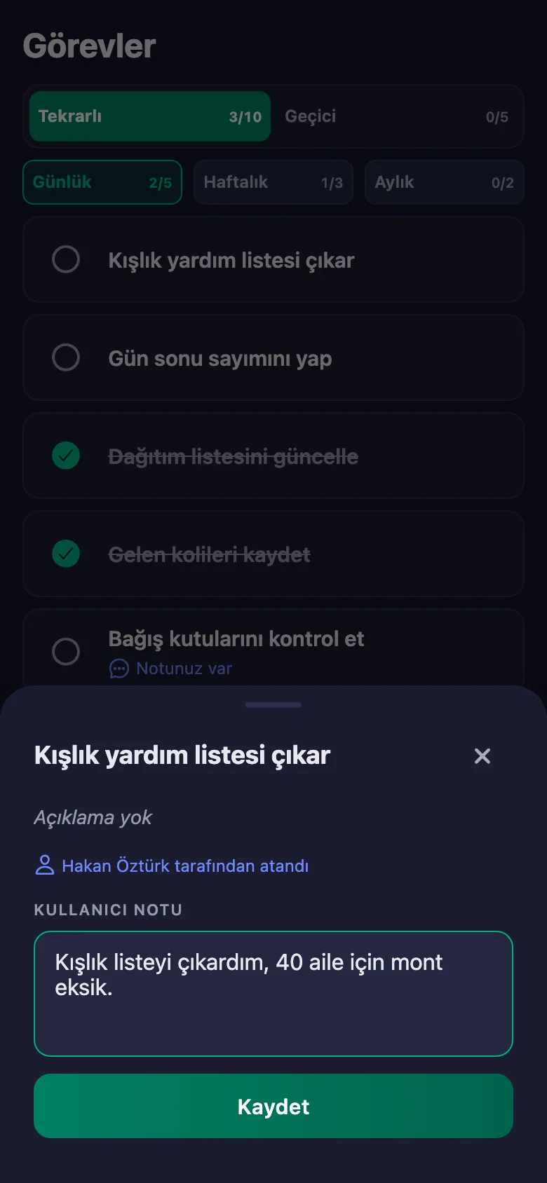 Sahada gördüğünüzü yazıyorsunuz; koordinatör okuyor ama değiştiremiyor.