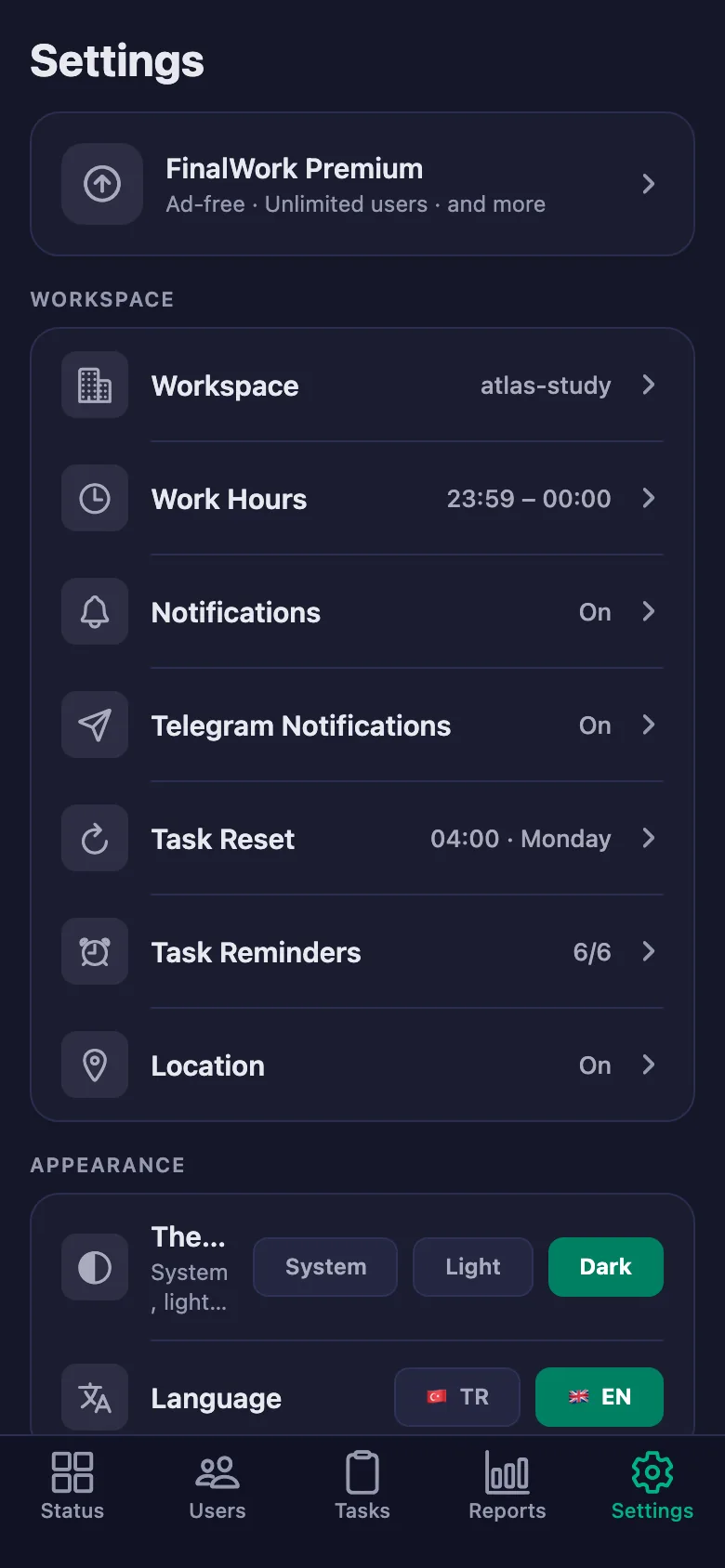 You pick the hour daily homework resets, and the days for weekly and monthly items.