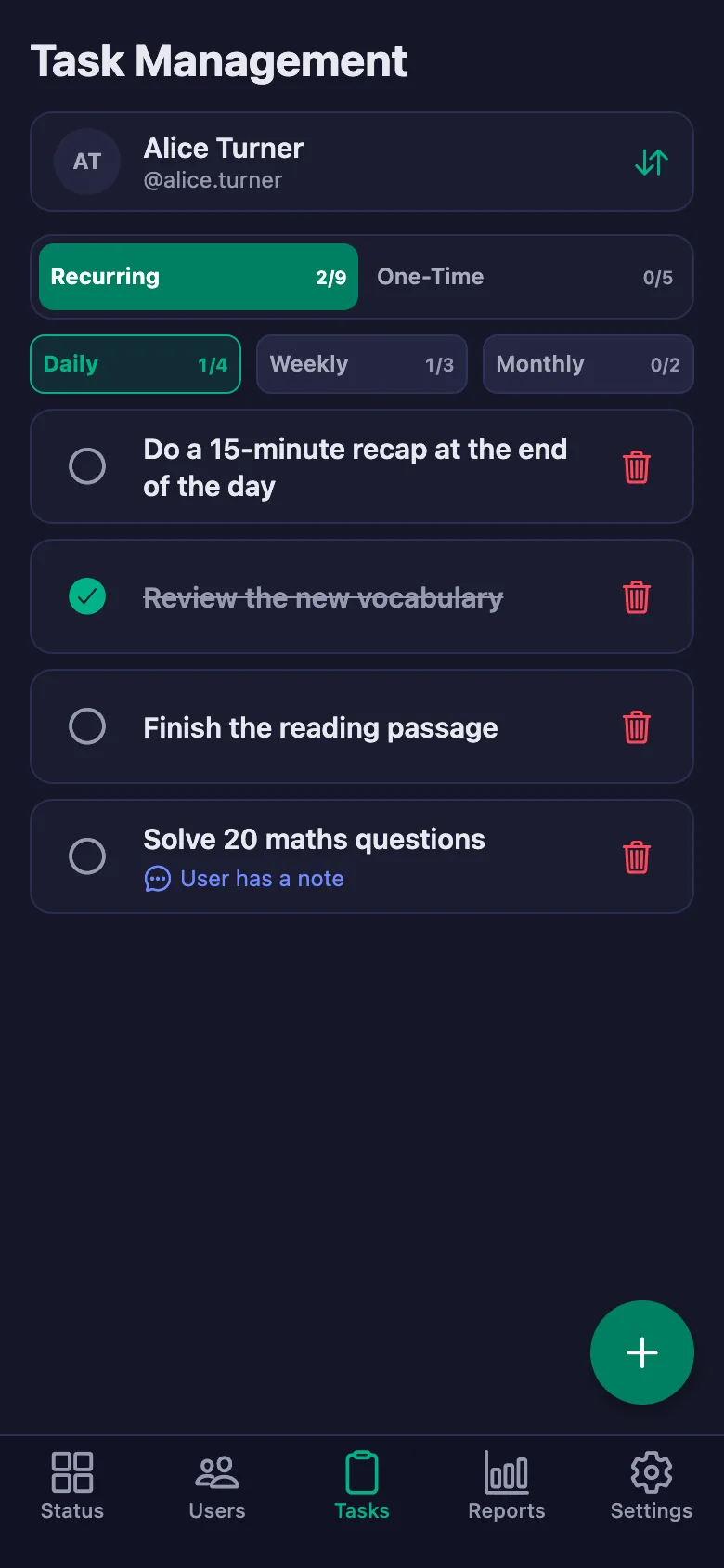 Add the homework item by item, and see the note your student wrote in the same place.