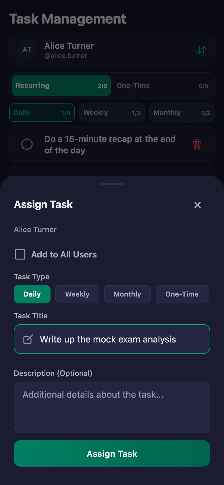 Add the homework item by item, and see the note your student wrote in the same place.