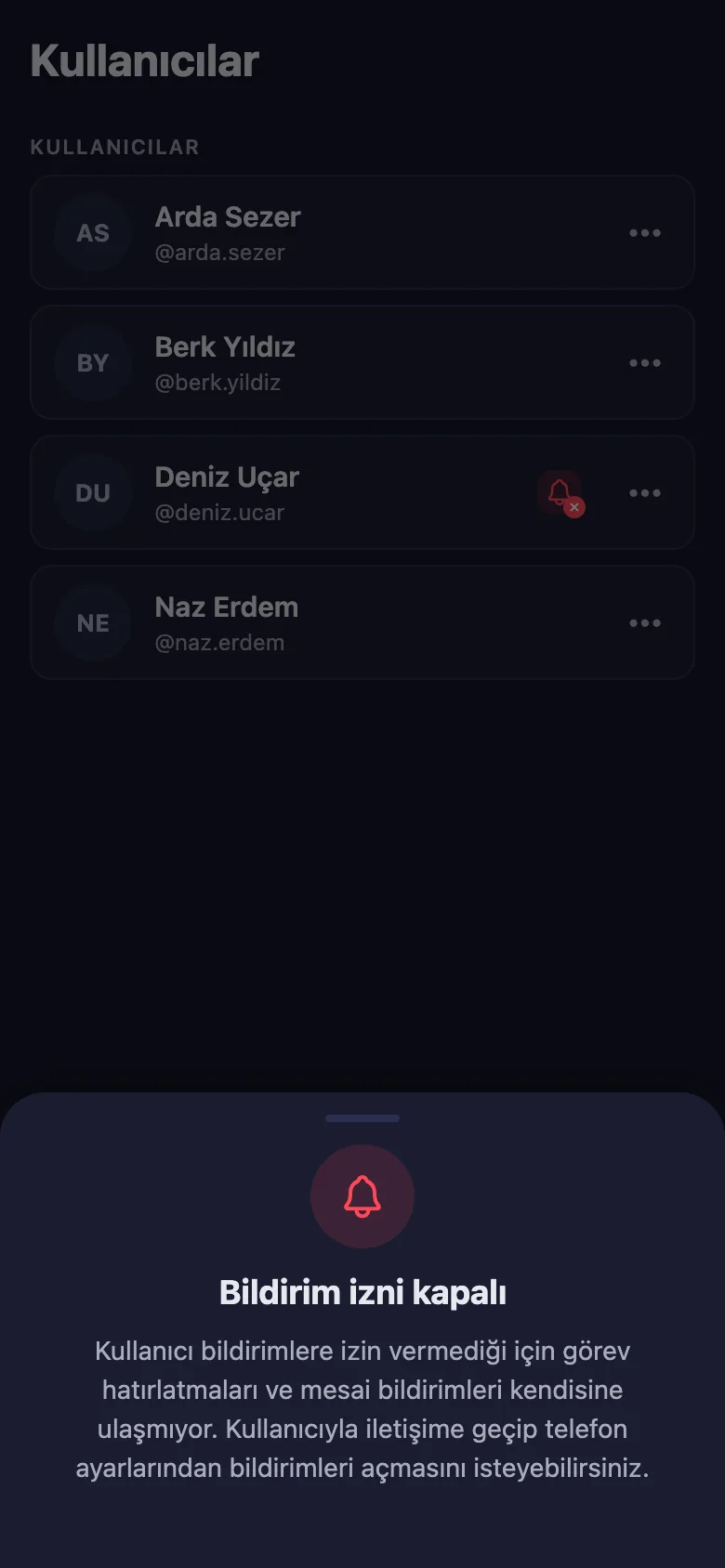 Hatırlatmanın ulaşması bildirim iznine bağlı; vermeyeni listede görüyorsunuz.