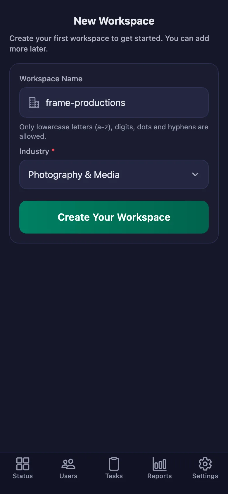 The name you give the workspace is also the code your crew will enter.
