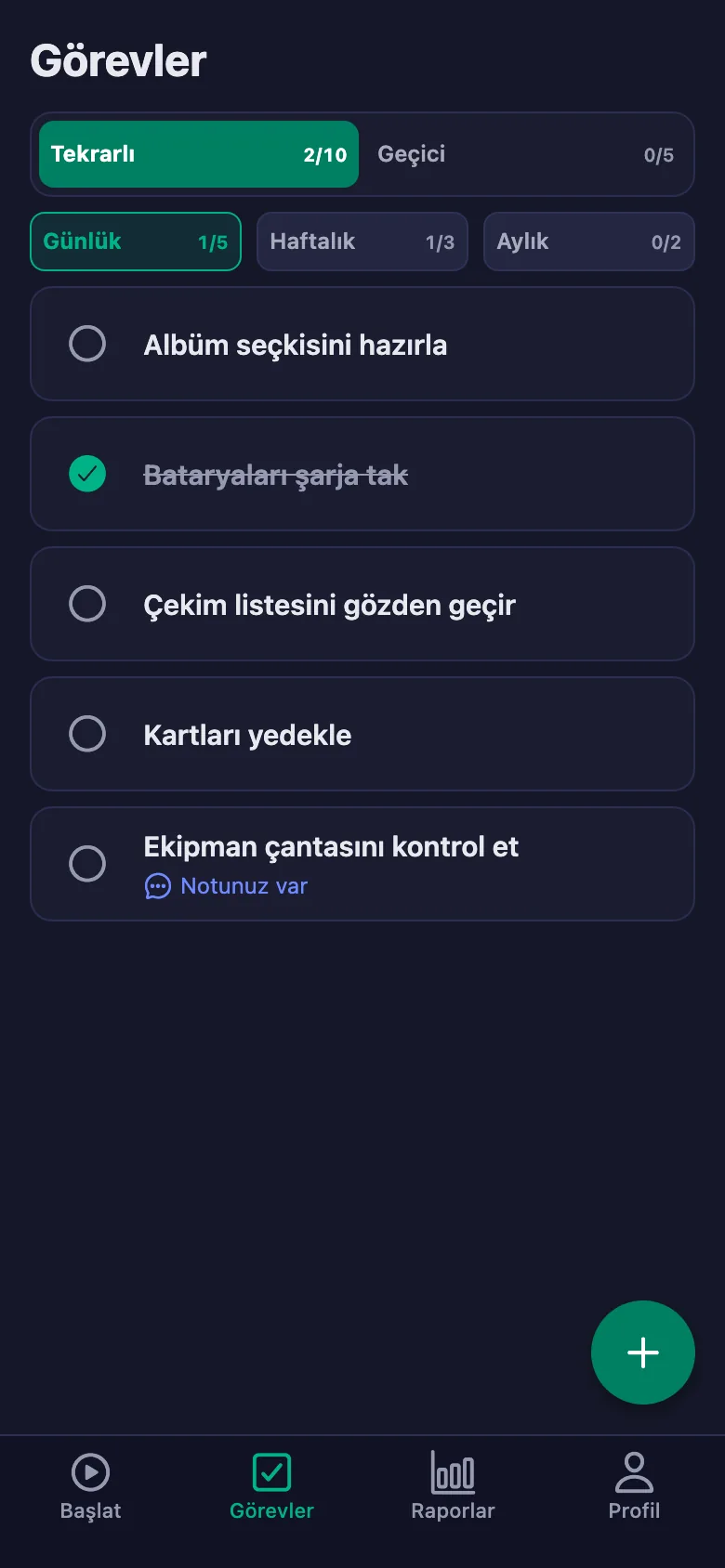 Günlük kontroller her gün yeniden açılıyor.