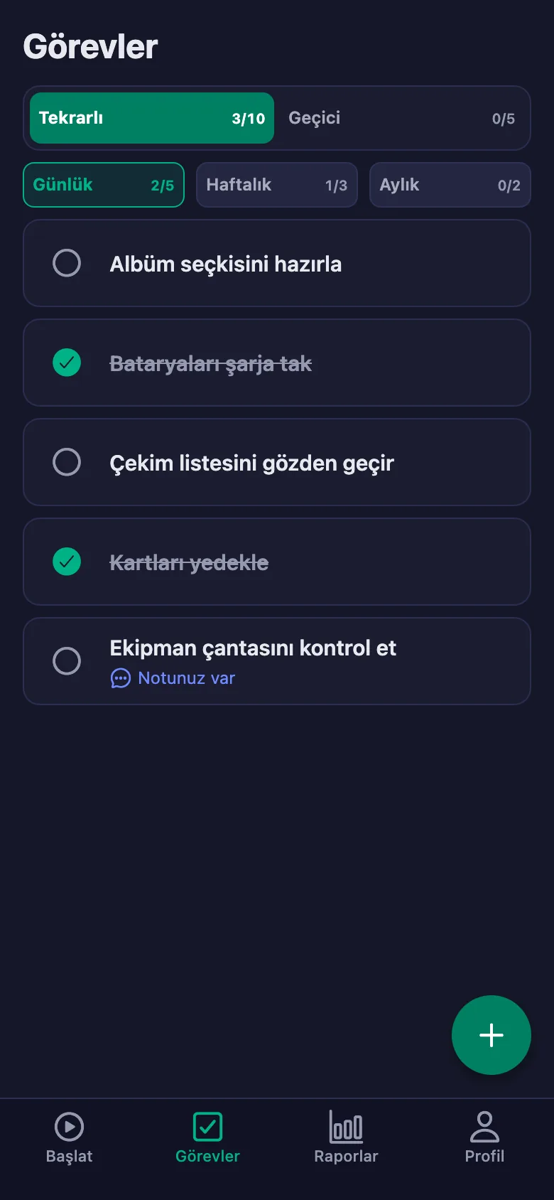 Günlük kontroller her gün yeniden açılıyor.