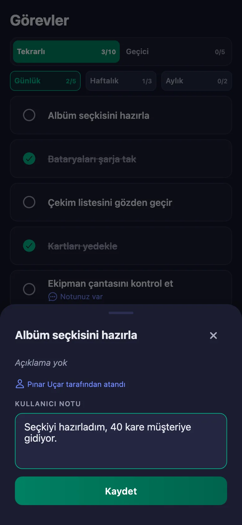 Sette ne oldu, nasıl çözüldü — kısa bir not; sorumlu okuyor ama değiştiremiyor.