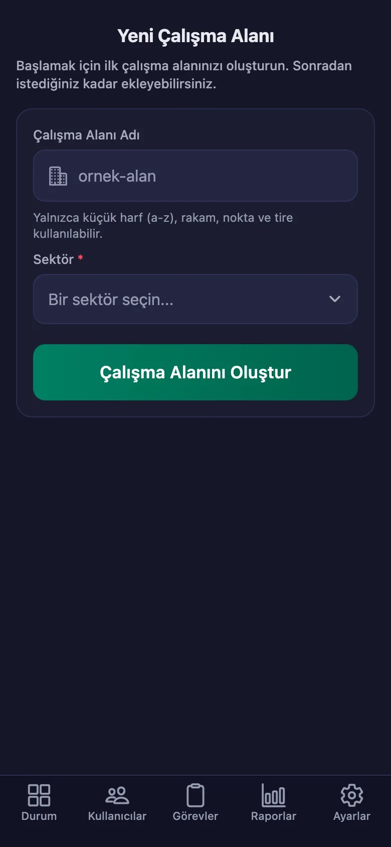 Alana verdiğiniz ad, ekibin gireceği kodun da kendisi.