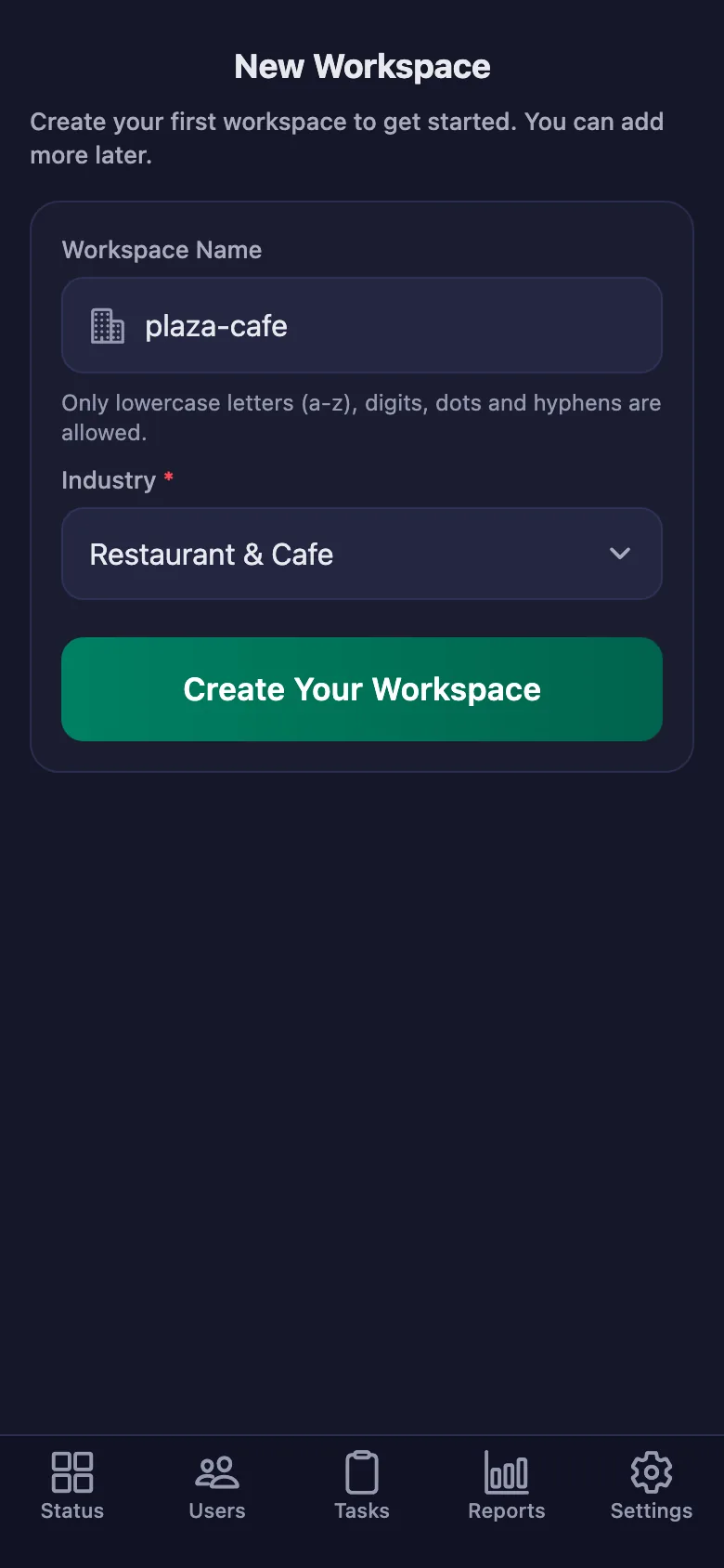 The name you give the workspace is also the code your team will enter.
