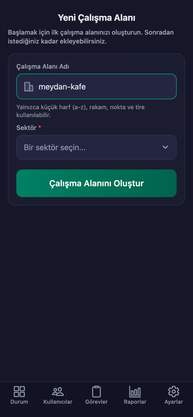 Alana verdiğiniz ad, ekibin gireceği kodun da kendisi.