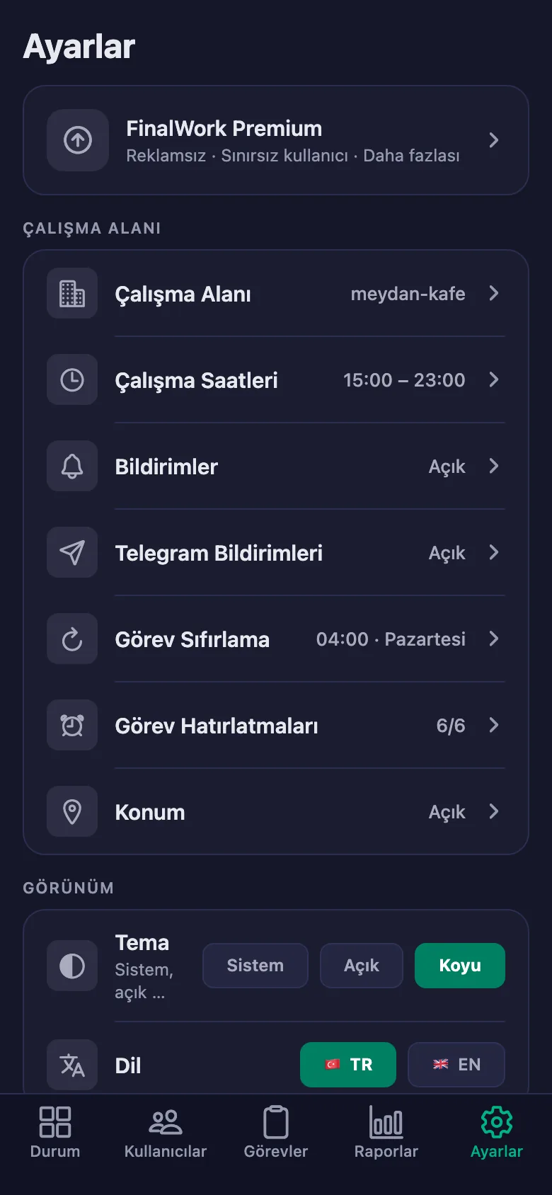 Başlangıç ve bitiş saati; geç kalma buna göre hesaplanıyor.