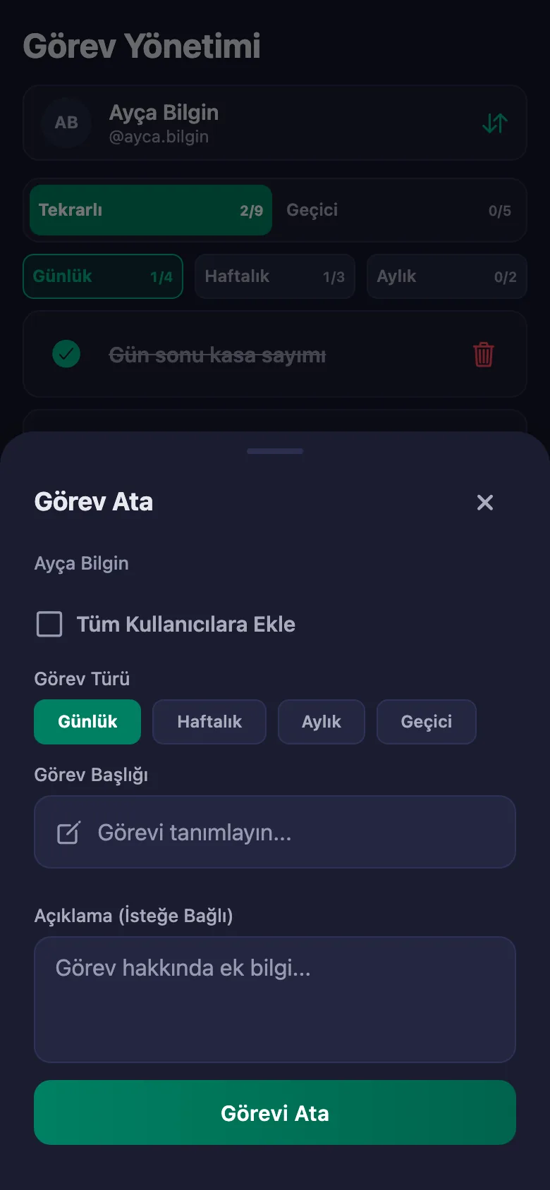 Açılış-kapanış maddelerini tek tek ekliyor, ekibin yazdığı notu aynı yerde görüyorsunuz.