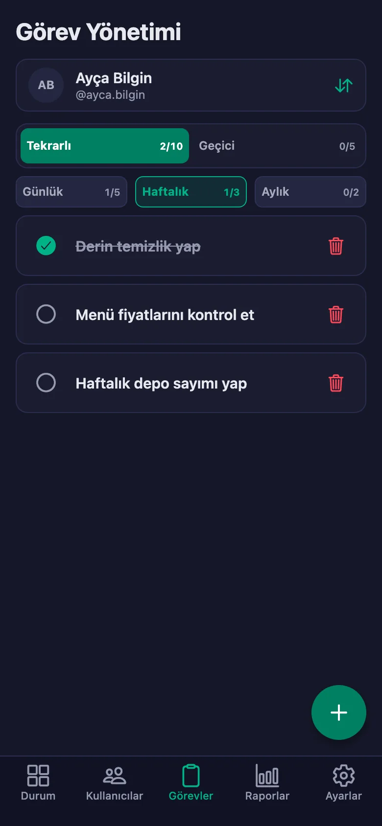 Açılış-kapanış maddelerini tek tek ekliyor, ekibin yazdığı notu aynı yerde görüyorsunuz.