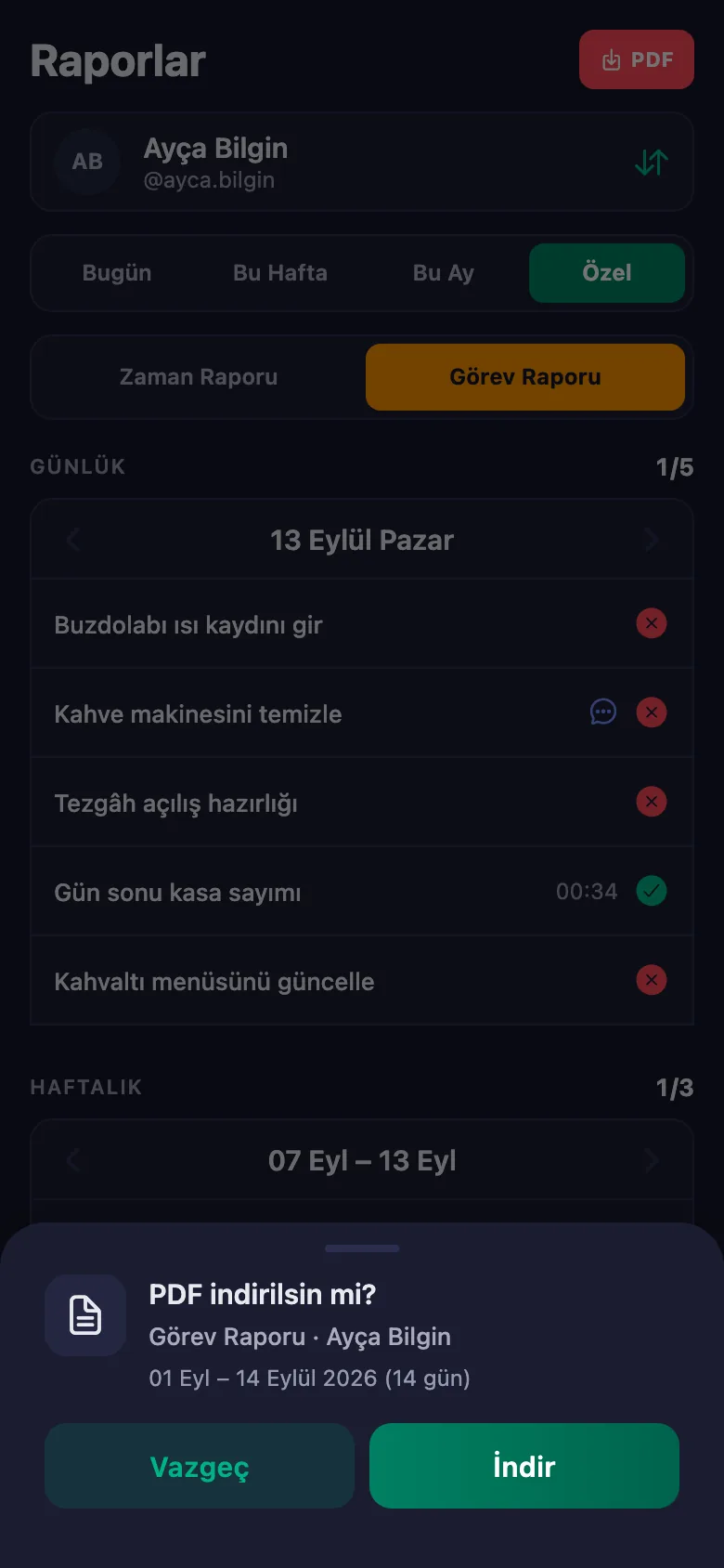 Gün, hafta, ay ya da kendi seçtiğiniz tarih aralığı.