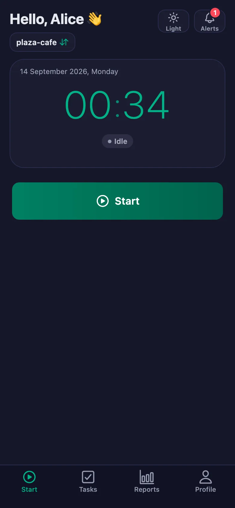 One tap; the timer starts running second by second.