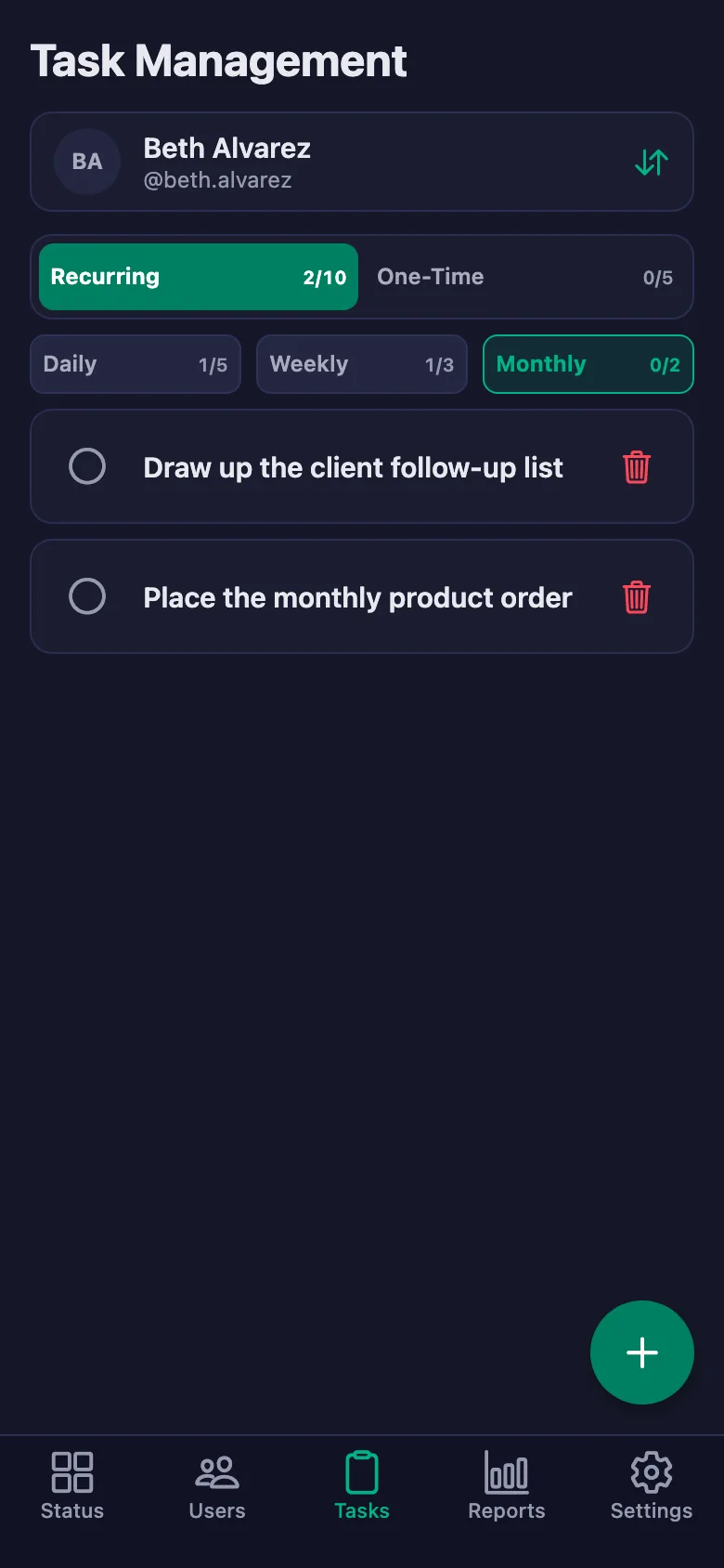 You add the daily jobs one by one, and see your staff's note in the same place.