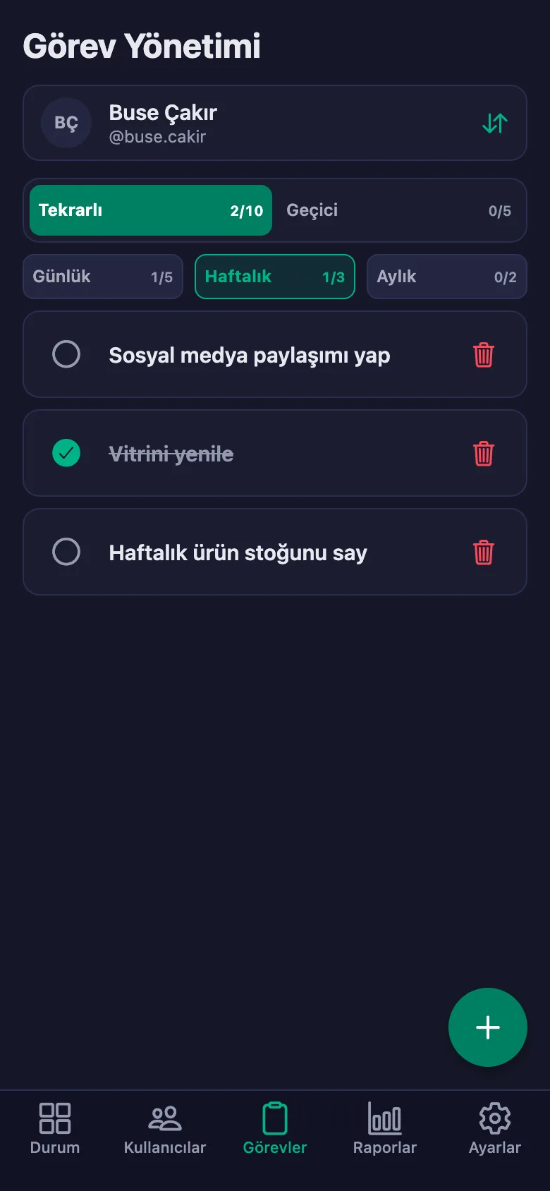 Günlük işleri madde madde ekliyor, personelin yazdığı notu aynı yerde görüyorsunuz.