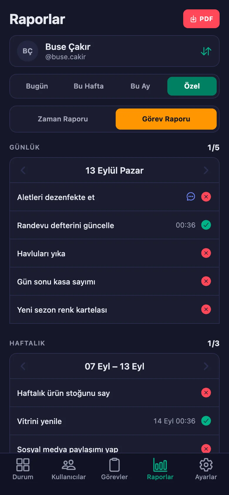 Gün, hafta, ay ya da kendi seçtiğiniz tarih aralığı.