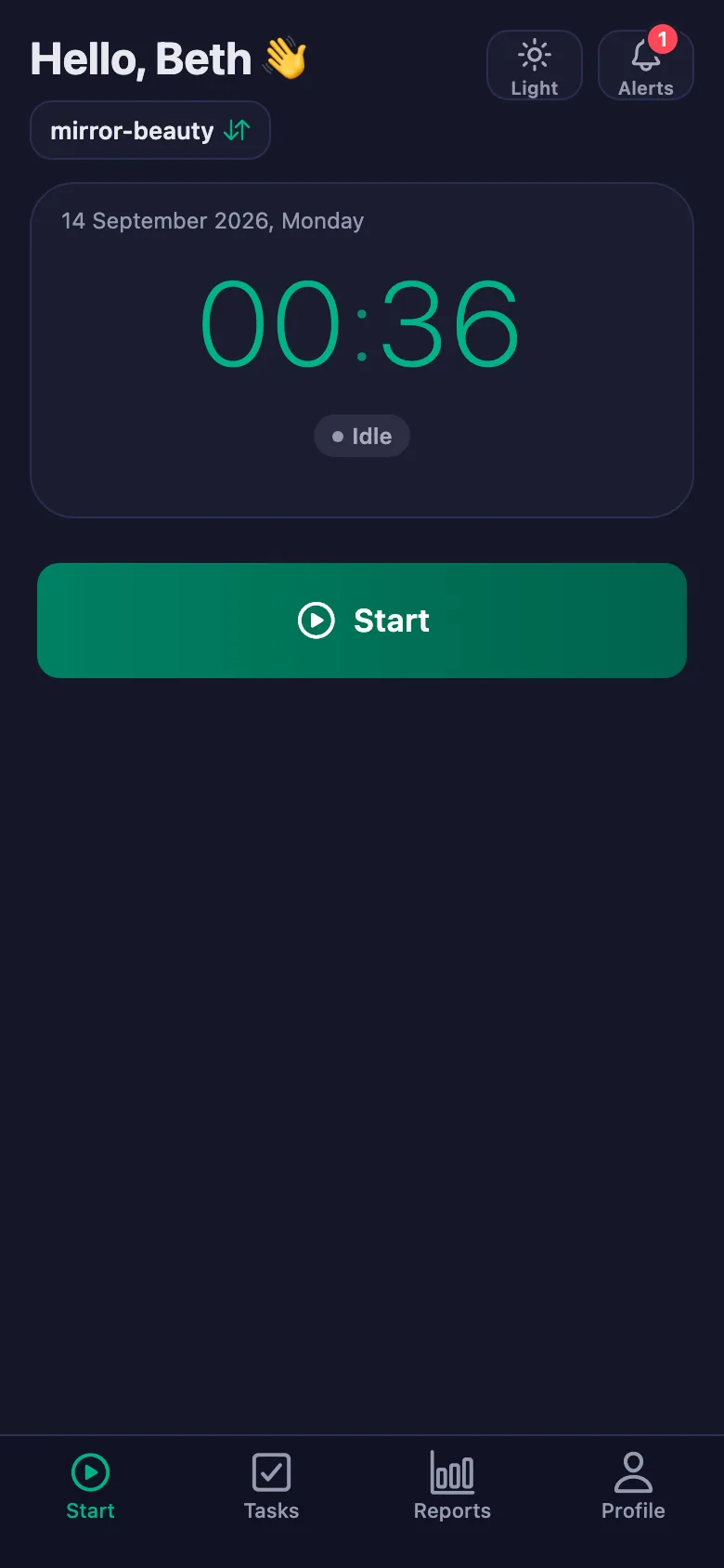One tap; the timer starts running second by second.