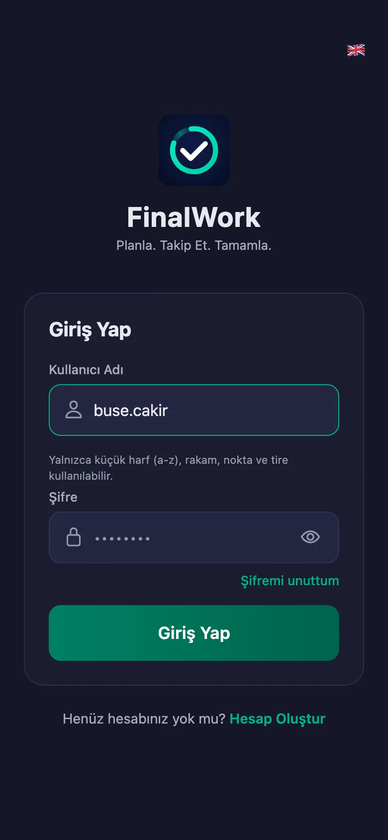 Salon sahibinin verdiği kullanıcı adı ve şifre yeterli.