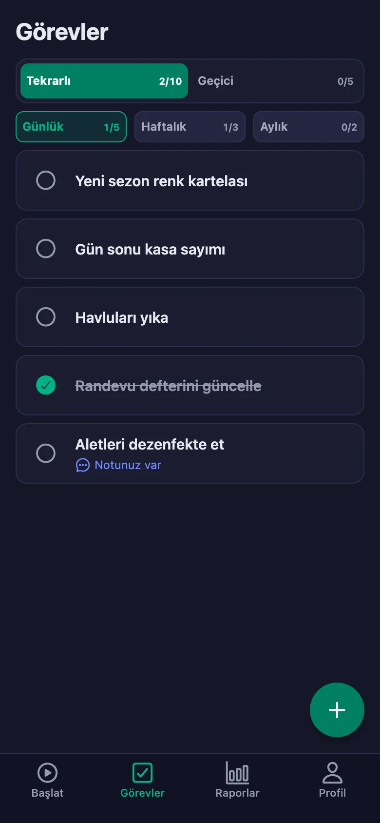 Günlük görevler her gün yeniden açılıyor.
