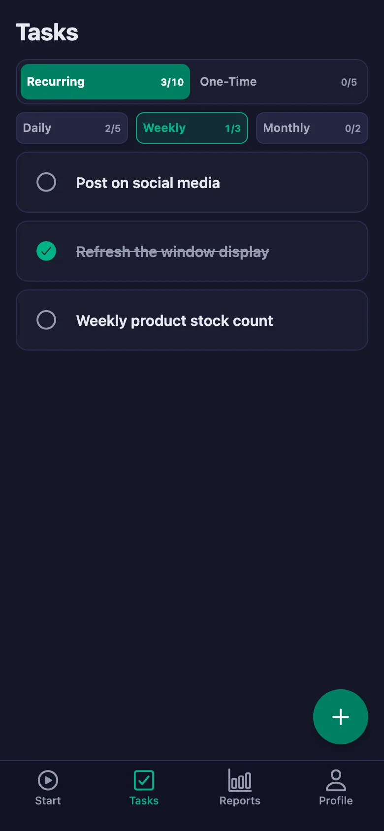 Daily tasks open up again every day.