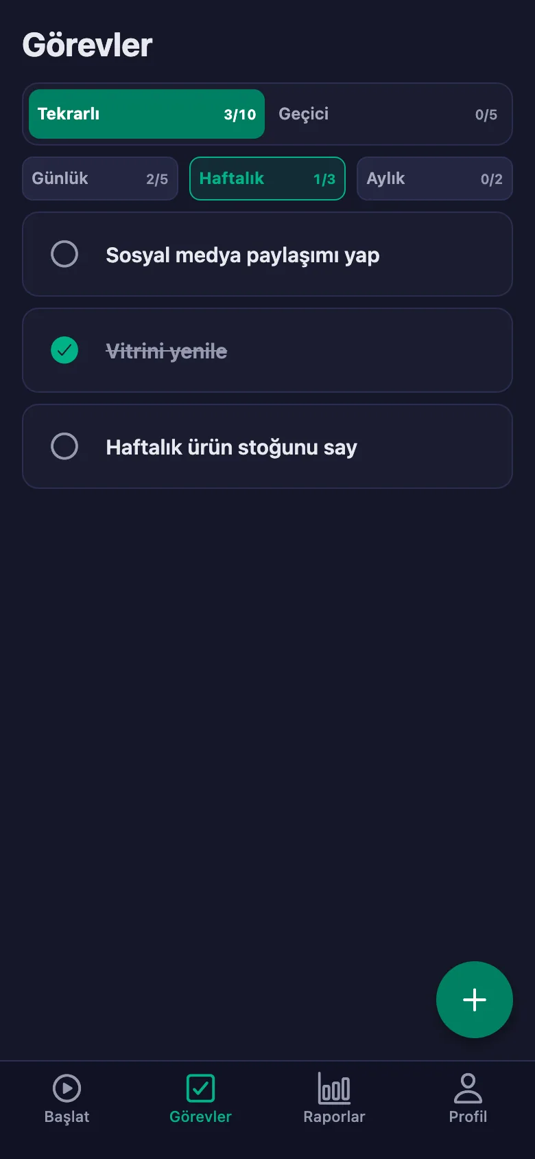 Günlük görevler her gün yeniden açılıyor.
