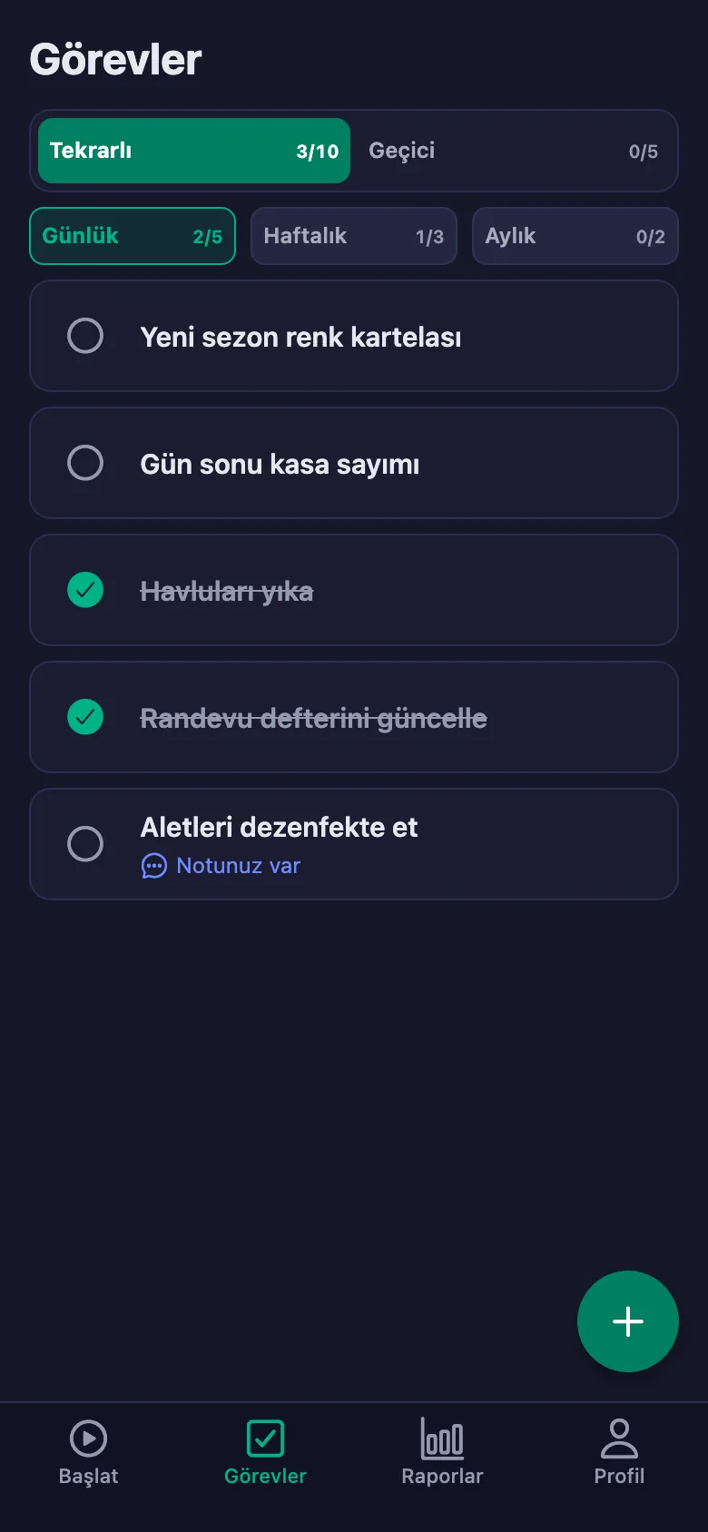 Günlük görevler her gün yeniden açılıyor.